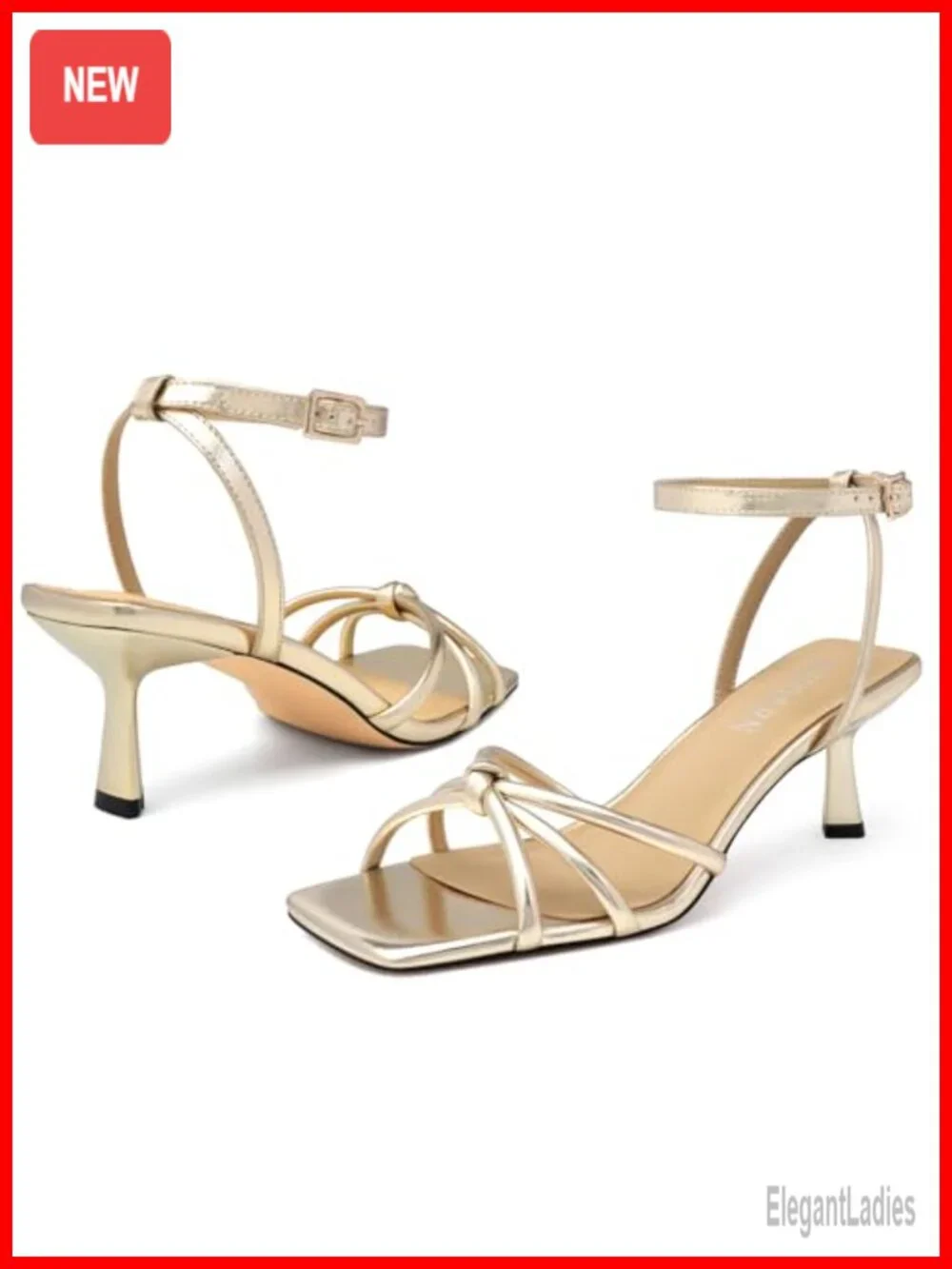 KUOARN Kitten Heels Strappy Sandals Adjustable Ankle Strap Faux Leather